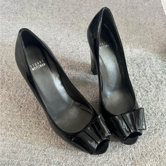 Stuart Weitzman peep toe black potent leather size 40 dress shoes - Picture 3 of 7
